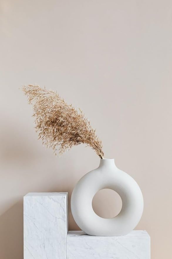 Ceramic Donut Vase, Flower Vase Pampas Grass Vase, Vase Home Decor Centrepiece Decor for Home, Office, or Gifts-Vase Only