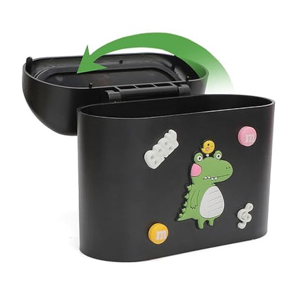 Car Trash Bin Can Holder Dustbin Hanging- Black (15.5 X 14 Cm) Press Top Waste Bin With Cute Stickers