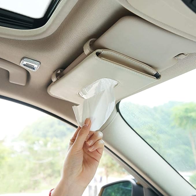 Car Tissue Holder, Sun Visor Napkin Holder, Car Visor Tissue Holder, Tissue Holder for Car (Beige)