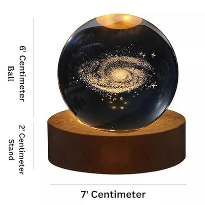 3D Galaxy Crystal Ball Night Lamp - Engraved USB Table LED Wooden Light for Home Office Decoration and Birthday Gift