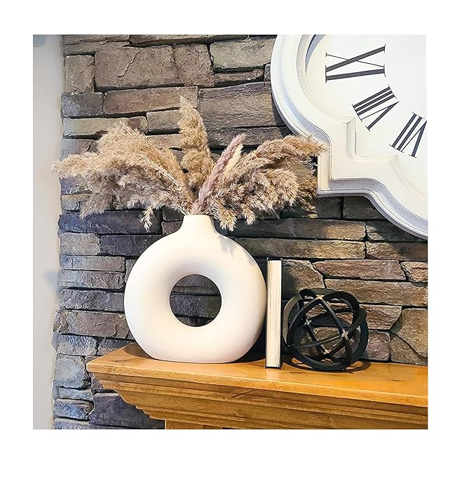 Ceramic Donut Vase, Flower Vase Pampas Grass Vase, Vase Home Decor Centrepiece Decor for Home, Office, or Gifts-Vase Only