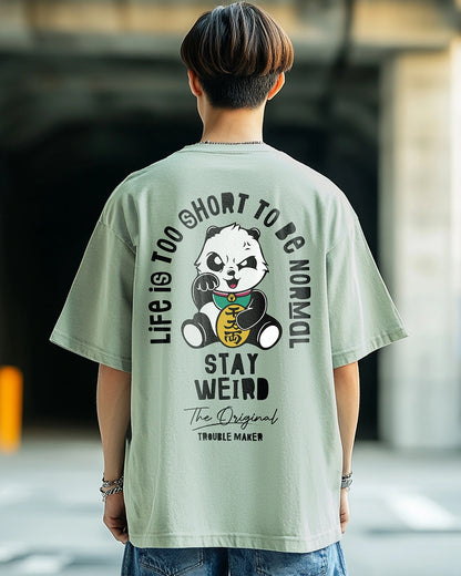 Men's Green Stay Weird Typography Oversized T-shirt